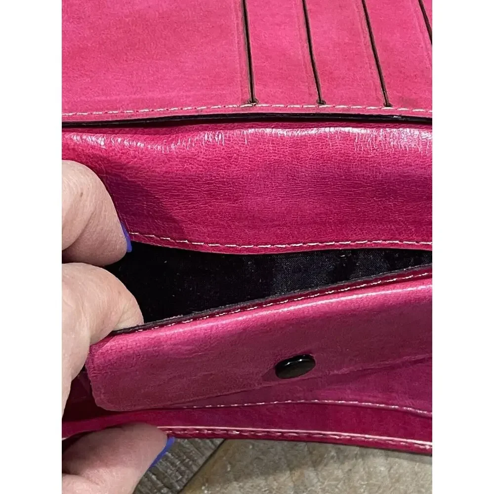 Womens Hand Embroidered & Embossed Leather Tri-Fold Wallet Mirror/Change Pouch